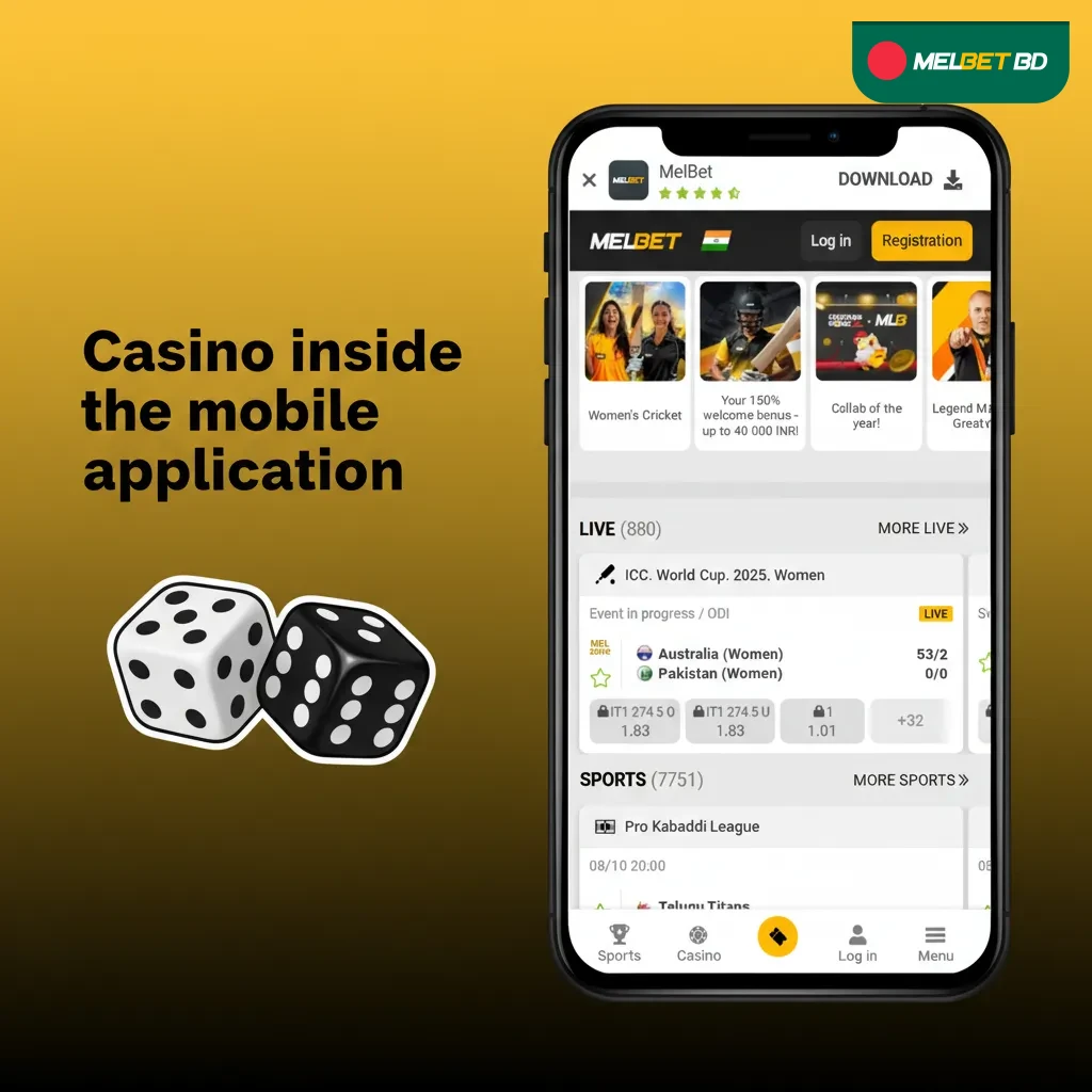Casino section of mobile app with slots, live dealer tables, providers, and promos; switch from sports to casino in one tap